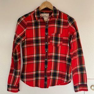 Hollister Shirt Women Red
Green Plaid Flannel Cotton Long Sleeve Button size XS